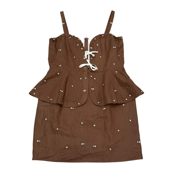 Fanm Mon Helaina Floral Embroidered Bow Front Sweetheart
Neck Peplum Mini Dress - Picture 10 of 16